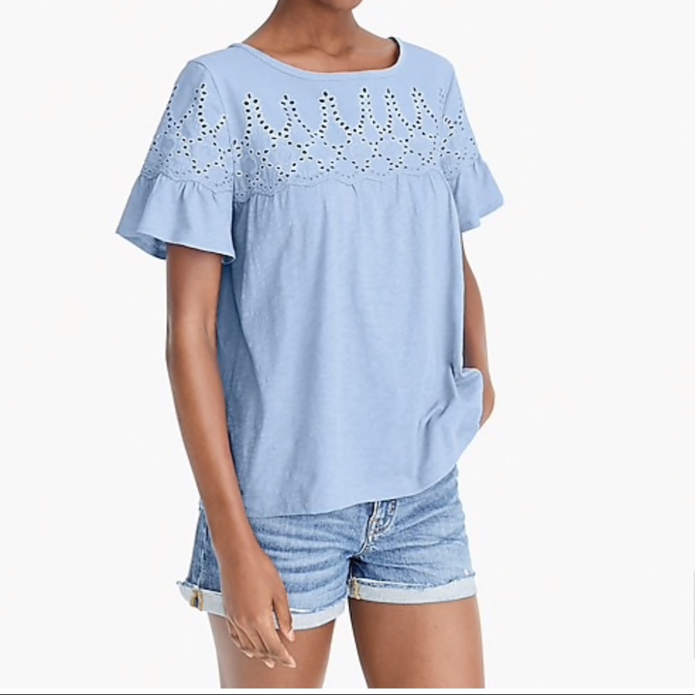 Eyelet Top BabyDoll Tee Cotton J Crew Large NWOT